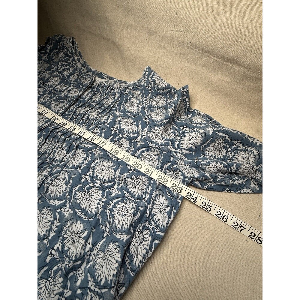 Old Navy Women's L Blue Floral Pleated Long Sleeve Button Down Tunic Boho Flowy - Picture 9 of 12